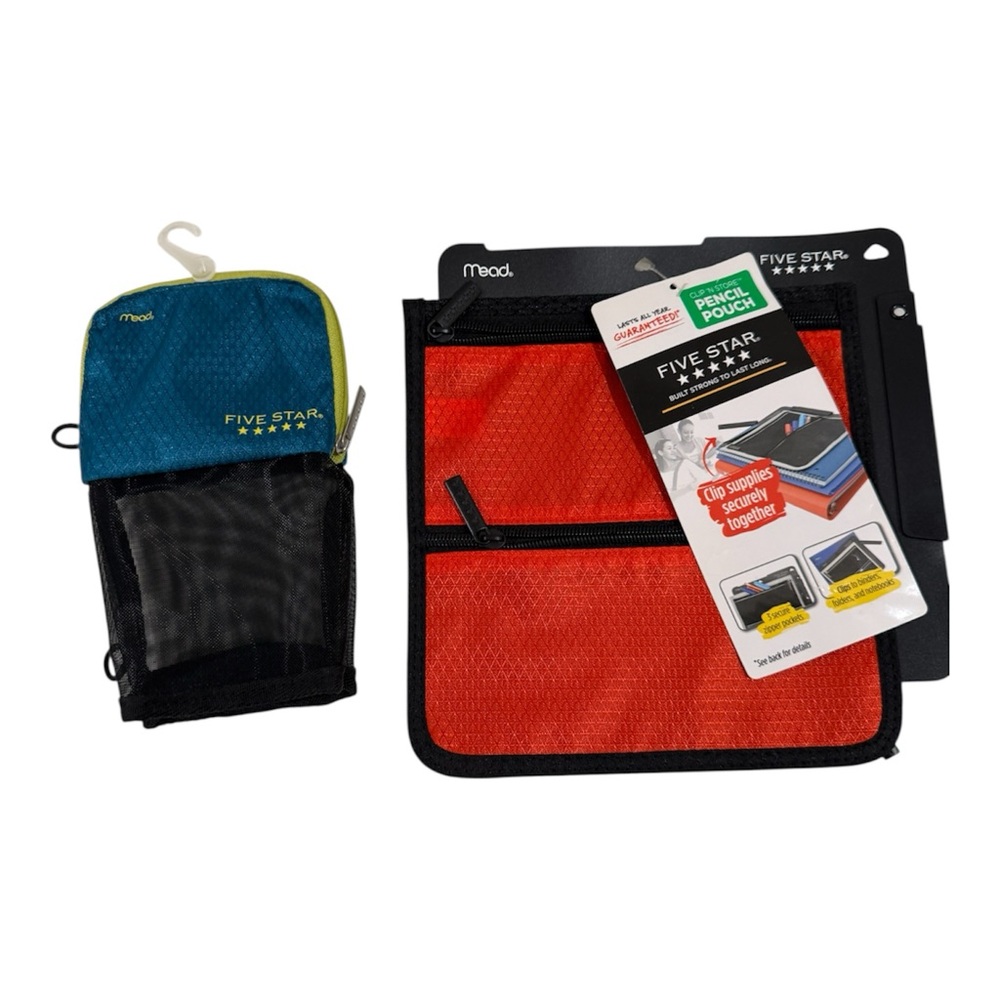 NEW Mead Five Star Blue and Red Pencil Pouch Set ~ 2 Included